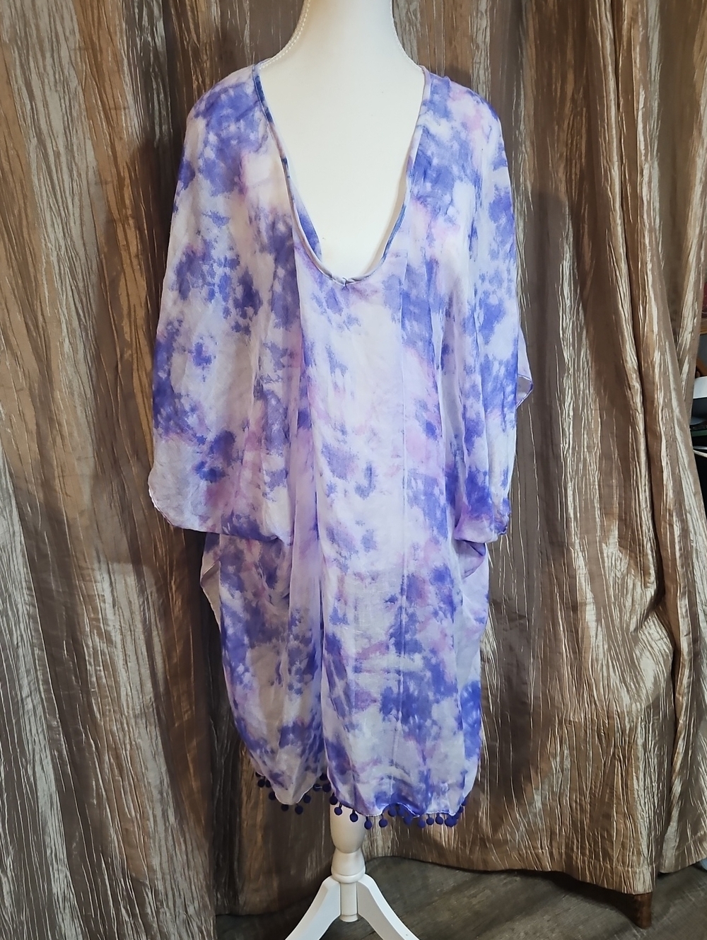 Tie-Dye Purple and White Women's Cardigan Kimono